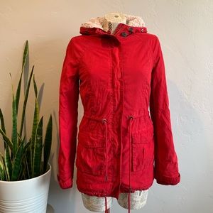 Red parka coat